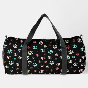 Seamless Colourful Small Dog Paws Black  Duffle Bag