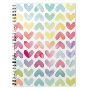 Seamless colourful watercolor painted hearts patte notebook