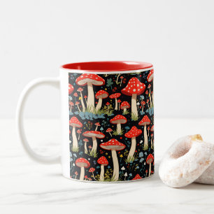 Seamless Cottagecore Mushroom Flower Pattern  Two-Tone Coffee Mug