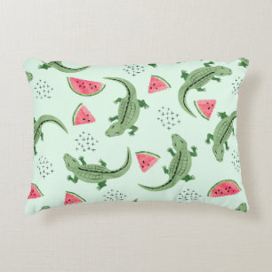 Seamless crocodile pattern with watermelon slices. accent pillow