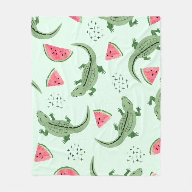 Seamless crocodile pattern with watermelon slices. fleece blanket (Front)