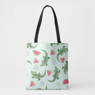Seamless crocodile pattern with watermelon slices. tote bag