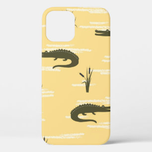 Seamless crocodiles pattern. Vintage yellow backgr iPhone 12 Case