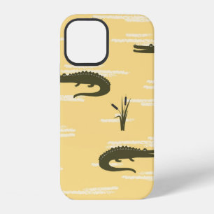 Seamless crocodiles pattern. Vintage yellow backgr iPhone 12 Case