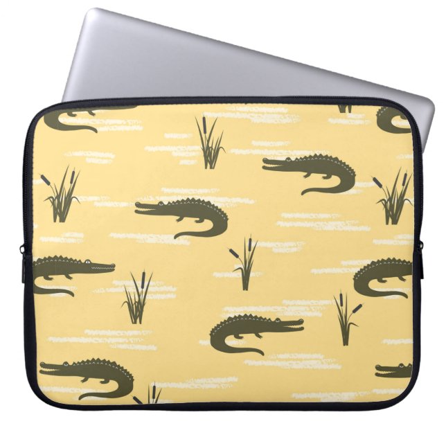 Seamless crocodiles pattern. Vintage yellow backgr Laptop Sleeve (Front)