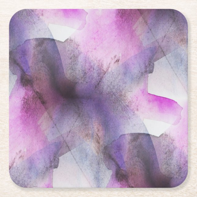 seamless cubism purple abstract art square paper coaster (Front)
