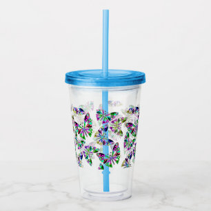 Seamless cute cartoon bright butterfly pattern col acrylic tumbler