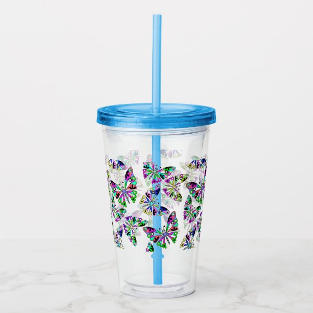 Seamless cute cartoon bright butterfly pattern col acrylic tumbler (Front)
