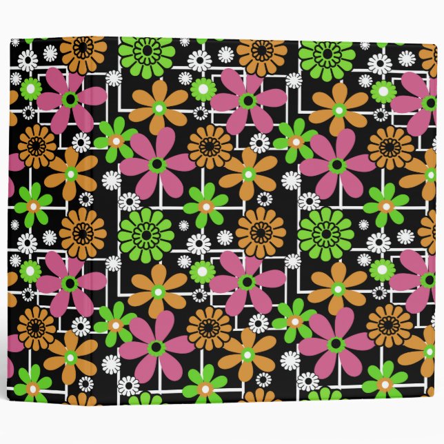 Seamless cute kids floral design fun cartoon flowe binder (Front/Spine)