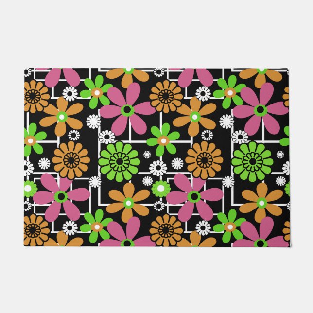 Seamless cute kids floral design fun cartoon flowe doormat (Front)