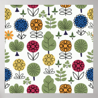 Seamless cute pattern, nature in summer, abstract  poster