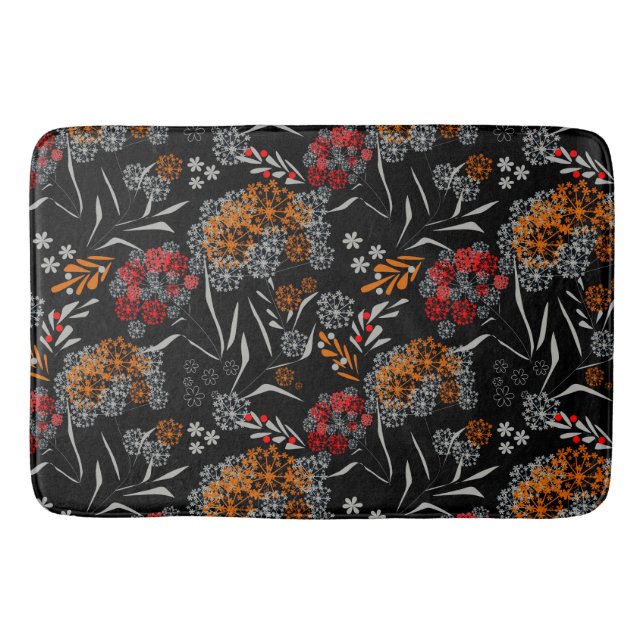 Seamless cute small flowers floral pattern black v bath mat (Front)