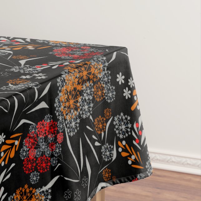 Seamless cute small flowers floral pattern black v tablecloth (In Situ)