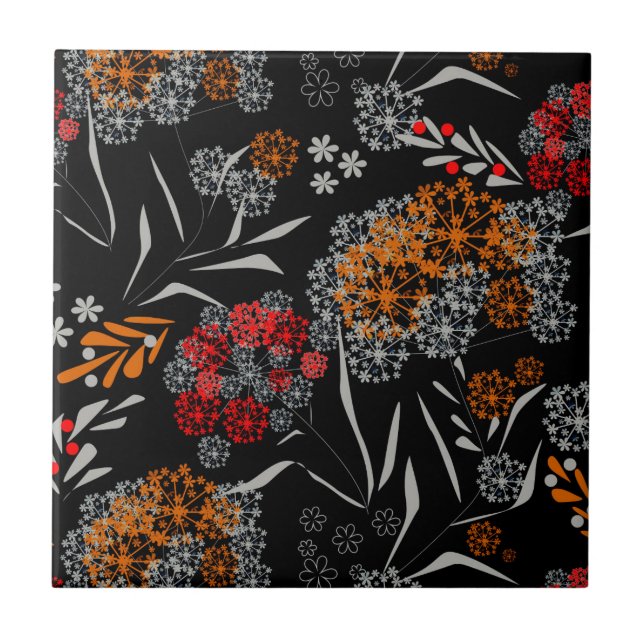 Seamless cute small flowers floral pattern black v tile (Front)
