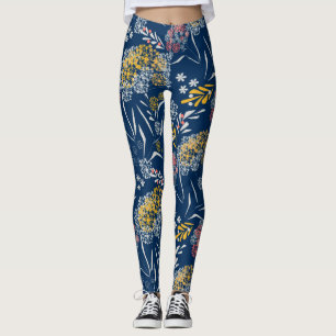 Seamless cute small flowers floral pattern navy vi leggings