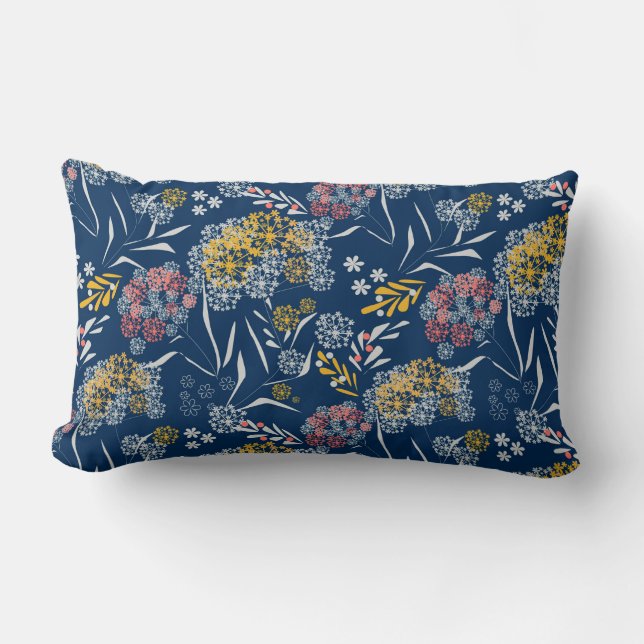 Seamless cute small flowers floral pattern navy vi lumbar pillow (Front)