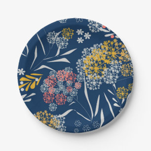 Seamless cute small flowers floral pattern navy vi paper plate