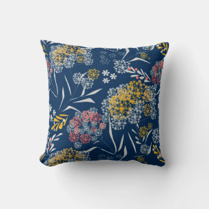 Seamless cute small flowers floral pattern navy vi throw pillow