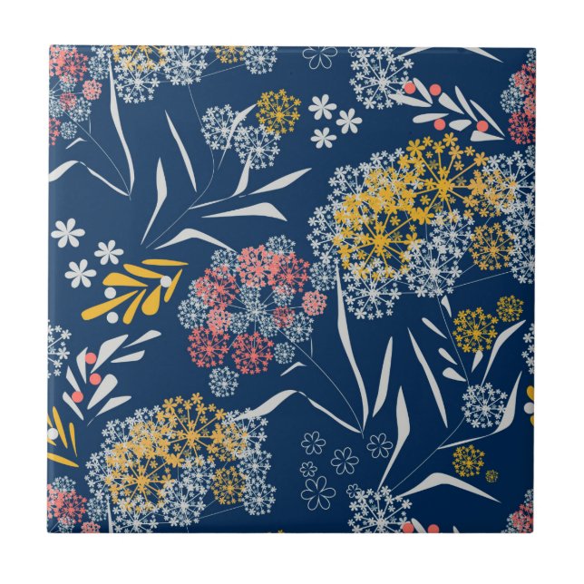 Seamless cute small flowers floral pattern navy vi tile (Front)