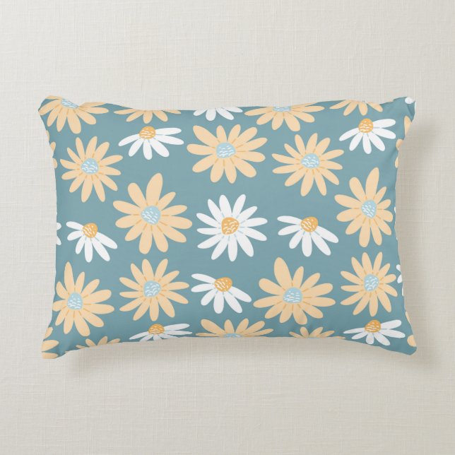 Seamless daisies pattern in small naive wild flowe accent pillow (Front)