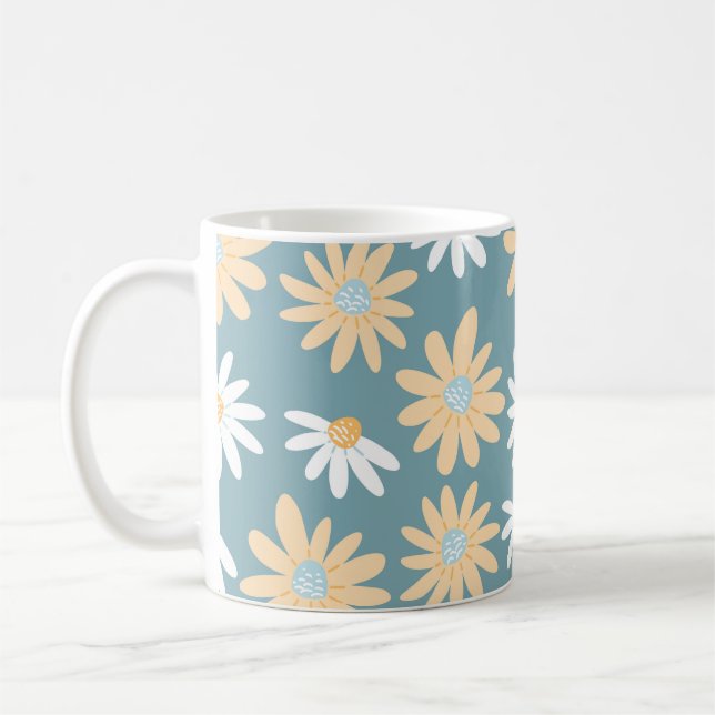 Seamless daisies pattern in small naive wild flowe coffee mug (Left)
