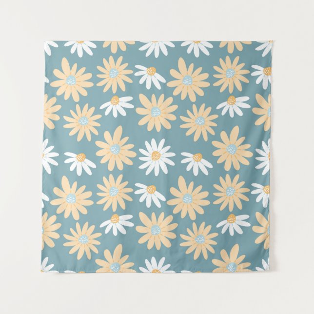 Seamless daisies pattern in small naive wild flowe tapestry (Front)