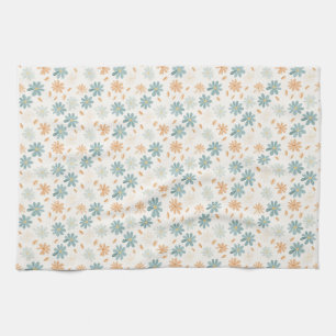 Seamless Daisy Flower In Blue, Orange, and Yellow Kitchen Towel
