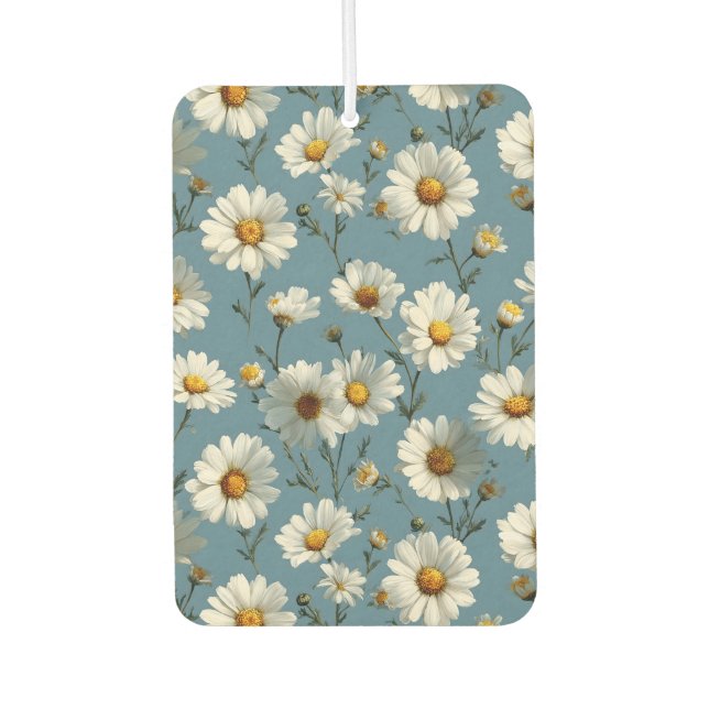 Seamless Daisy Flower Pattern on Blue Air Freshener (Front)