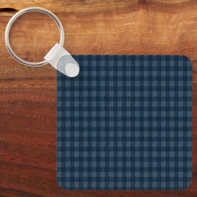 Seamless Dark Blue & Gray Gingham Rustic Pattern Keychain (Front)