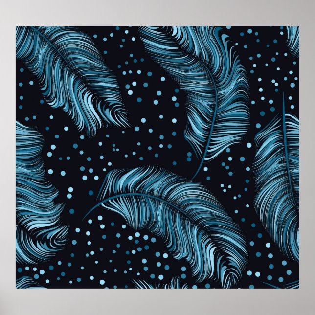 Seamless dark feather texture, abstract vintage. poster (Front)