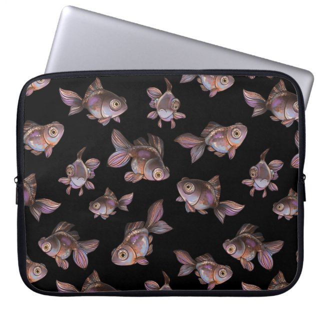 Seamless dark pattern with fish laptop sleeve (Front)