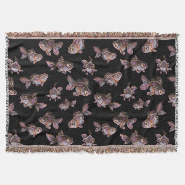 Seamless dark pattern with fish throw blanket (Front)