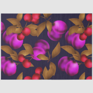 Seamless dark plum fruits purple berries cherry pa tissue paper