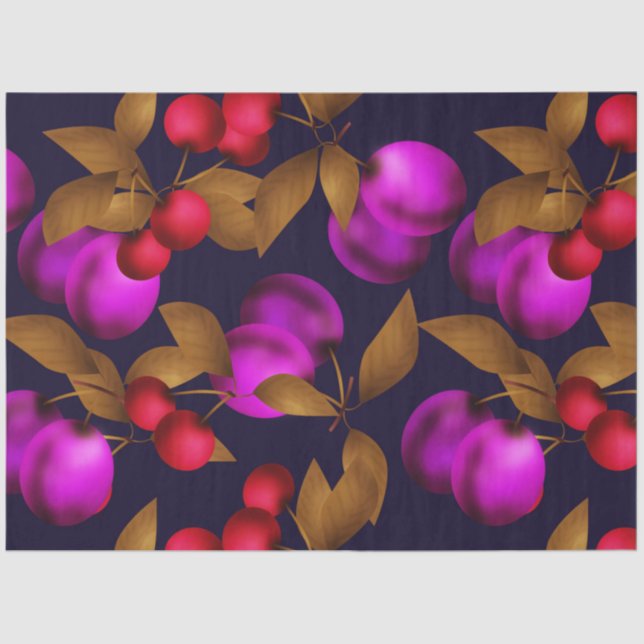 Seamless dark plum fruits purple berries cherry pa tissue paper (Front)