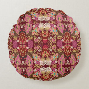 Seamless decorative chaotic floral pattern round pillow