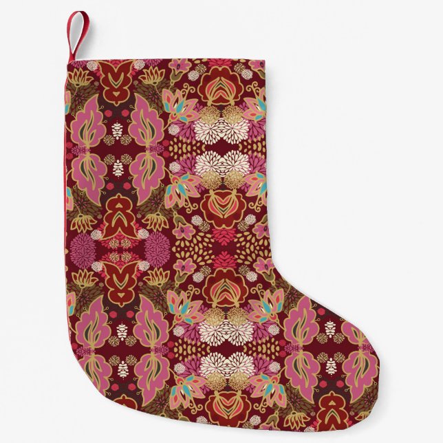 Seamless decorative chaotic floral pattern small christmas stocking (Front)