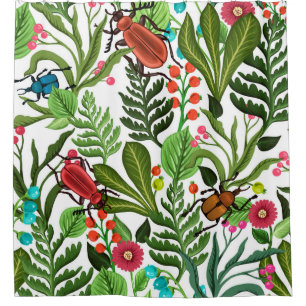 Seamless decorative pattern with plants and insect