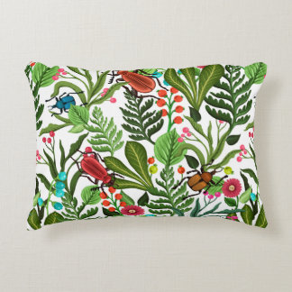 Seamless decorative pattern with plants and insect accent pillow