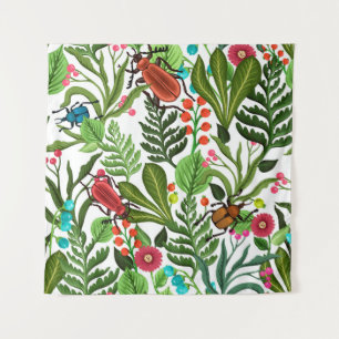 Seamless decorative pattern with plants and insect tapestry