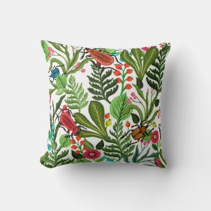 Seamless decorative pattern with plants and insect throw pillow
