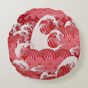 Seamless decorative pattern with waves in Chinese Round Pillow