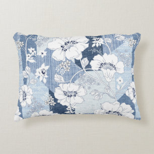 seamless denim patchwork on flower accent pillow