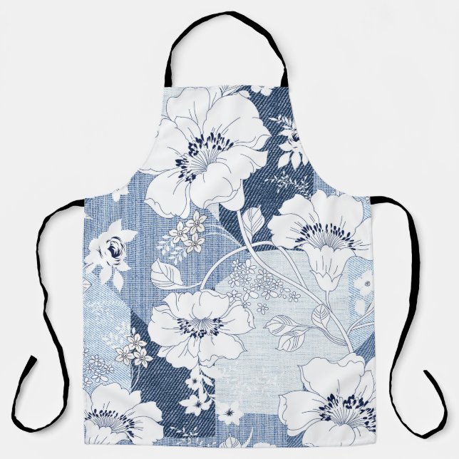 seamless denim patchwork on flower apron (Front)