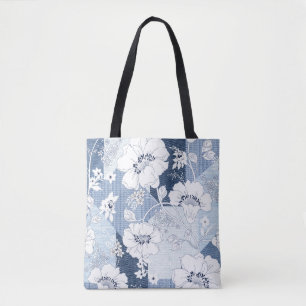 seamless denim patchwork on flower tote bag