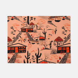 Seamless desert sand landscape houses black orange doormat