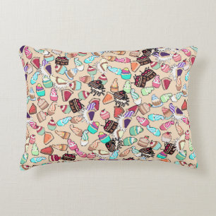 Seamless doodle cake pattern pattern. Hand drawn b Accent Pillow