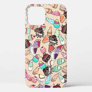 Seamless doodle cake pattern pattern. Hand drawn b iPhone 12 Case