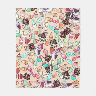 Seamless doodle cake pattern pattern. Hand drawn b Fleece Blanket