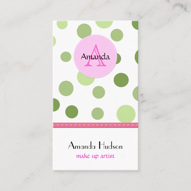 Seamless Dots, Spots (Dotted Pattern) - Green Business Card (Front)