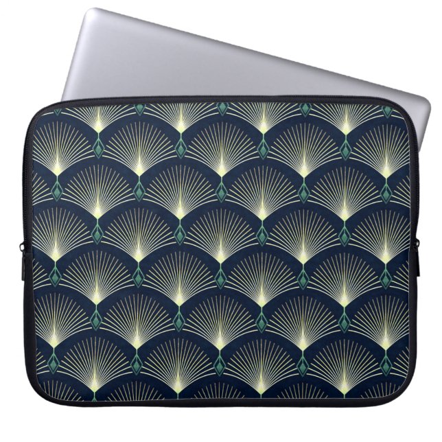 Seamless elegant geometric pattern. Blue Art Deco. Laptop Sleeve (Front)